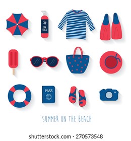 Summer Beach Set Collection, Flat Vector illustration
