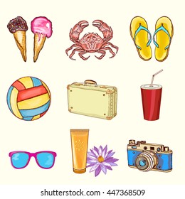 Summer beach set hand drawn vector 