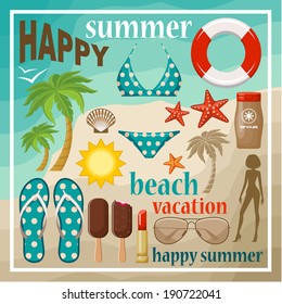 Summer beach set. vector