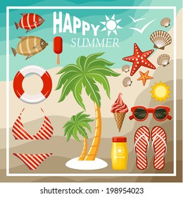 Summer beach set. vector 