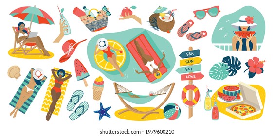 Summer beach set.  Vector clipart.