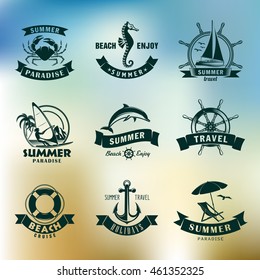 summer and beach set of vector emblems / summer emblems