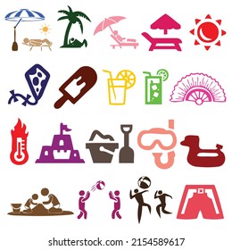 Summer beach, set of vector icons. Set of cute summer icons.