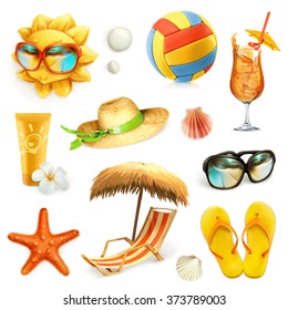 Summer beach, set of vector icons