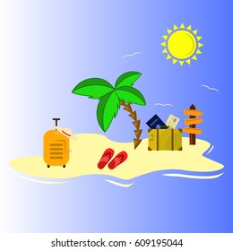 Summer beach, set of vector icons. Color illustration.