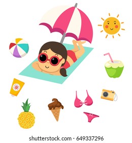Summer beach set vector illustration