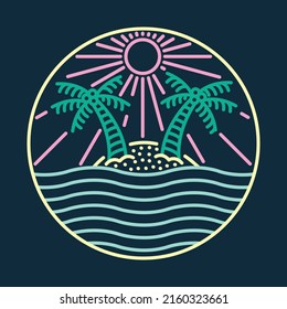 Sommer am Strand mit glänzendem, sonnengrafierendem Vektorgrafik-T-Shirt-Design