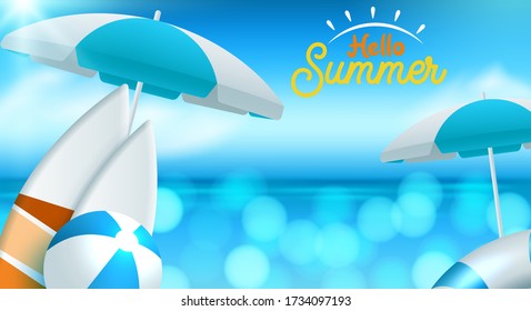 Summer beach with shiny sparkling sea water. Vector illustration