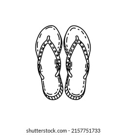 Summer beach shoes - rubber slippers. Vector illustration hand drawn in sketch style. Vintage drawing isolated on white background