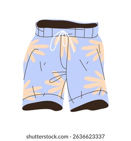 Summer beach short. Vector swimwear cloth icon. Casual male pants for pool. Ocean or sea outfit for swimming. Holiday surf apparel and warm weather fashion. Vacation and travel element. Coastal sign.