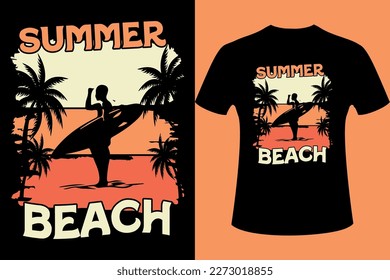 Summer beach side stylish t-shirt and apparel trendy design with palm trees silhouettes, typography, print, vector illustration. Global swatches.