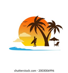 summer beach silhouette vector illustration