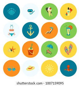 Summer and Beach Simple Flat Icons, Travel and Vacation. Vector