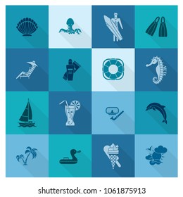 Summer and Beach Simple Flat Icons, Travel and Vacation. Vector