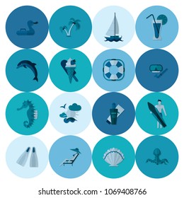 Summer and Beach Simple Flat Icons, Travel and Vacation. Vector