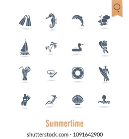 Summer and Beach Simple Flat Icons, Travel and Vacation. Vector