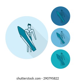 Summer and Beach Simple Flat Icons, Travel and Vacation. Vector