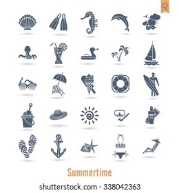 Summer and Beach Simple Flat Icons, Travel and Vacation. Vector