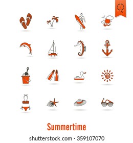 Summer and Beach Simple Flat Icons