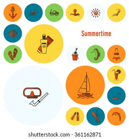 Summer and Beach Simple Flat Icons