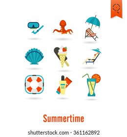 Summer and Beach Simple Flat Icons