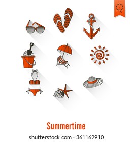 Summer and Beach Simple Flat Icons