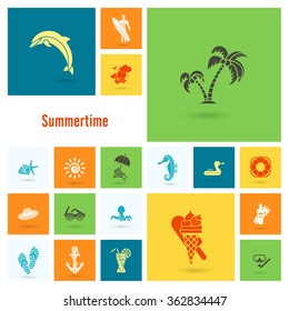 Summer and Beach Simple Flat Icons
