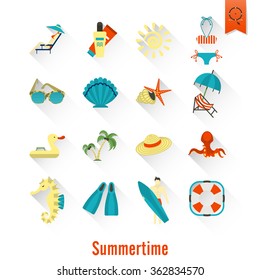 Summer and Beach Simple Flat Icons