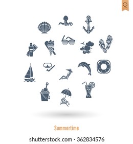 Summer and Beach Simple Flat Icons