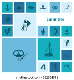 Summer and Beach Simple Flat Icons
