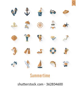 Summer and Beach Simple Flat Icons