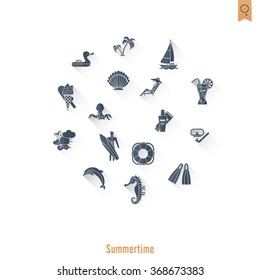 Summer and Beach Simple Flat Icons