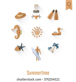 Summer and Beach Simple Flat Icons