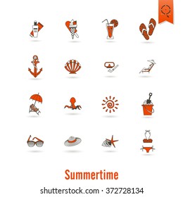 Summer and Beach Simple Flat Icons, Travel and Vacation. Vector