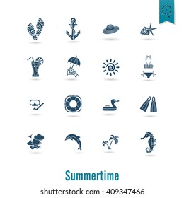 Summer and Beach Simple Flat Icons, Travel and Vacation. Vector