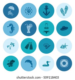 Summer and Beach Simple Flat Icons, Travel and Vacation. Vector