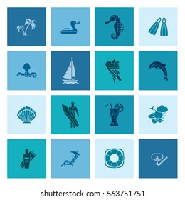 Summer and Beach Simple Flat Icons, Travel and Vacation. Vector