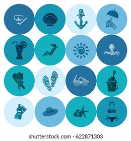 Summer and Beach Simple Flat Icons, Travel and Vacation. Vector
