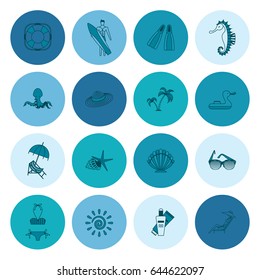 Summer and Beach Simple Flat Icons, Travel and Vacation. Vector