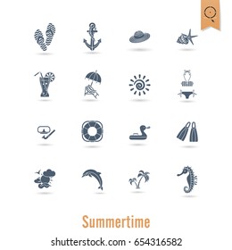 Summer and Beach Simple Flat Icons, Travel and Vacation. Vector