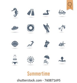 Summer and Beach Simple Flat Icons, Travel and Vacation. Vector