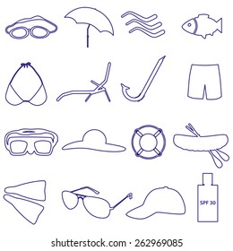 summer and beach simple outline icons set eps10