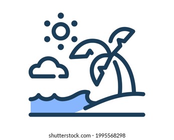 summer beach single isolated icon with dash or dashed line style
