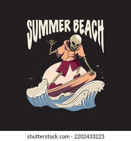 summer beach skull illustration for t-shirt design