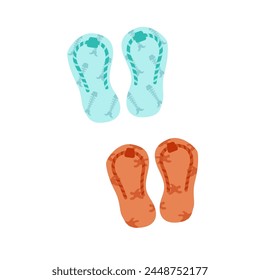 Summer beach slippers with fish and shell ornament, isolated on a white background