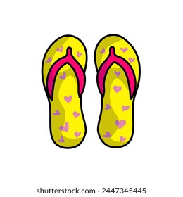 Summer beach slippers with hearts,the perfect accent for your style.Vector illustration brings joy and brightness to your vacations