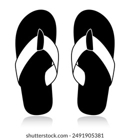 Summer beach slippers swimwear sandals silhouette. Black and white Logo. Vector illustration