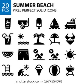 Summer Beach Solid Icons Bundle Pixel Perfect