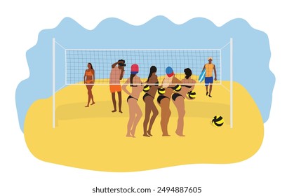 Summer beach sports recreation, volleyball shooting