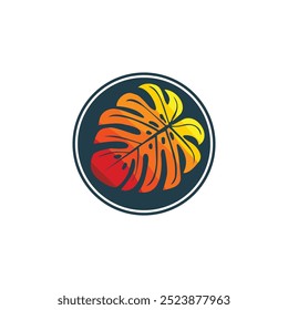 Summer beach sticker with a surfer theme. Emblem with sea wave surfboard and palm tree. Sticker or label or t-shirt print, emblem.
